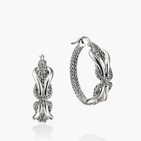 John Hardy infinite love knot silver hoop earrings with textured braided design