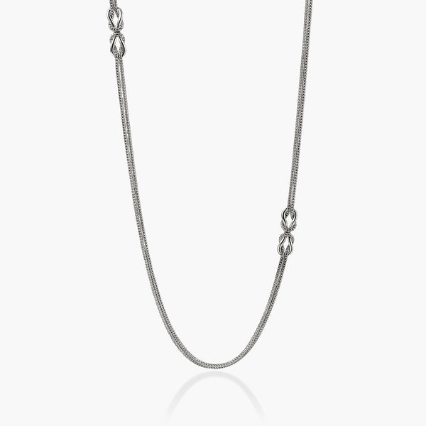 John Hardy infinite love knot silver station necklace with 3.6mm double row mesh, 32 inch length