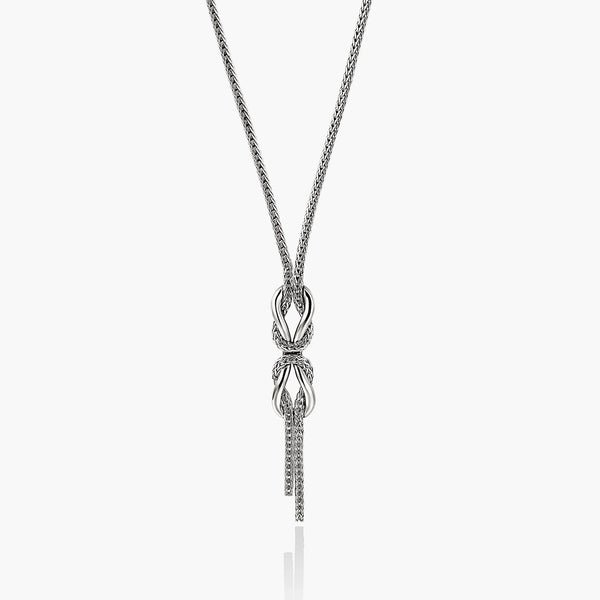 John Hardy infinite love knot silver necklace with 1.8mm chain and tassel, 16-18 inch adjustable