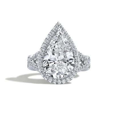 5 Carat Pear Shape Diamond Halo Platinum Engagement Ring - Private Label product