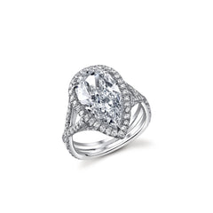5 Carat Pear Shape Diamond Halo Platinum Engagement Ring