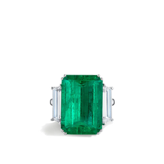 Colombian Emerald Three Stone Ring in Platinum - 11.47ctw