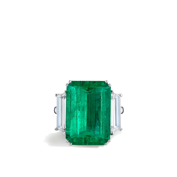 Colombian Emerald Three Stone Ring in Platinum - 11.47ctw