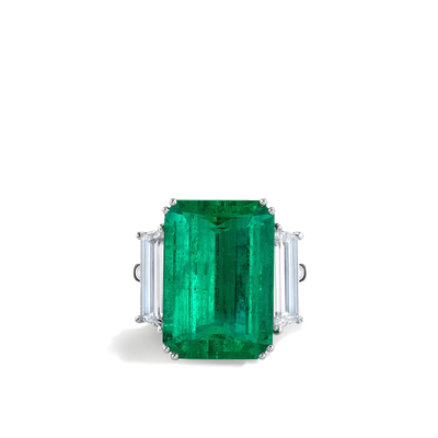Colombian Emerald Three Stone Ring in Platinum - 11.47ctw - Private Label product