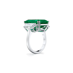 Colombian Emerald Three Stone Ring in Platinum - 11.47ctw