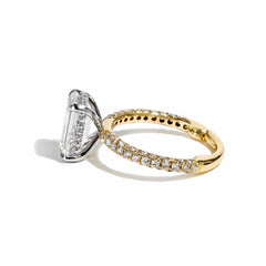 Emerald Cut Three Row Pave Engagement Ring Setting