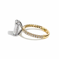 Emerald Cut Three Row Pave Engagement Ring Setting