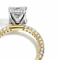 Emerald Cut Three Row Pave Engagement Ring Setting