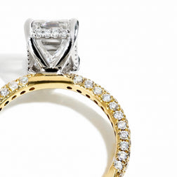 Emerald Cut Three Row Pave Engagement Ring Setting
