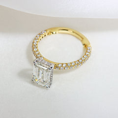 Emerald Cut Three Row Pave Engagement Ring Setting