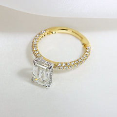Emerald Cut Three Row Pave Engagement Ring Setting