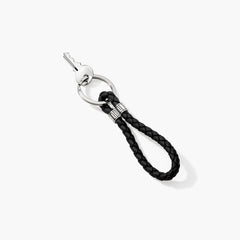 John Hardy Silver Key Chain on a Black Woven Leather Cord