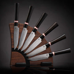 William Henry Ebony Handle Steak Knives with Walnut Base