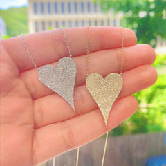 Large Diamond Pave Heart Pendant Necklace