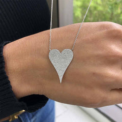 Large Diamond Pave Heart Pendant Necklace