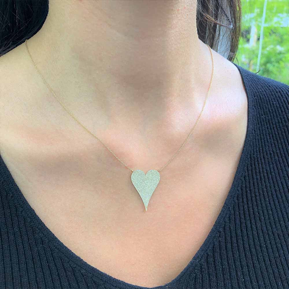Large Diamond Pave Heart Pendant Necklace