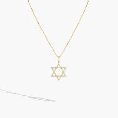 Yellow Gold Diamond Star of David Necklace - 0.45ctw
