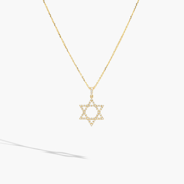 Yellow Gold Diamond Star of David Necklace - 0.45ctw