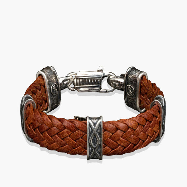 William Henry Tilt Brown Woven Kangaroo Leather Bracelet | LB11 S