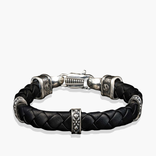 William Henry Norn Black Braided Lambskin Leather Bracelet | LB14