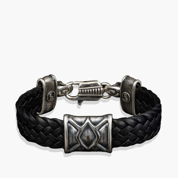 William Henry Rhomb Black Woven Leather Bracelet