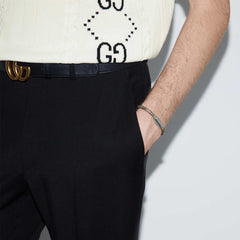 Gucci Trademark Silver and Beige GG Supreme Leather Bracelet