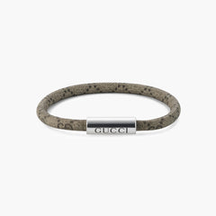 Gucci Trademark Silver and Beige GG Supreme Leather Bracelet