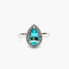 Private Label Pear Shaped Paraiba Ring in 18K White Gold