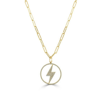 Diamond Lightning Bolt Pendant Paperclip Necklace - Private Label product