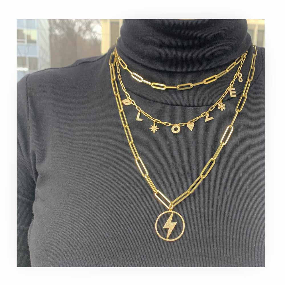 Diamond Lightning Bolt Pendant Paperclip Necklace