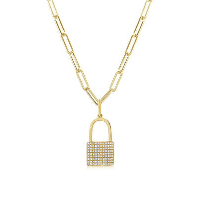 Diamond Lock Pendant Paperclip Necklace - Private Label product