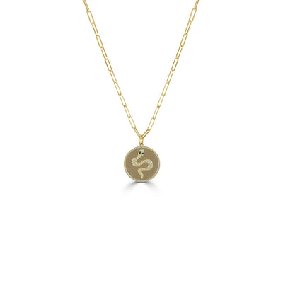 Diamond and Tsavorite Snake Disc Pendant Paperclip Necklace - Private Label product