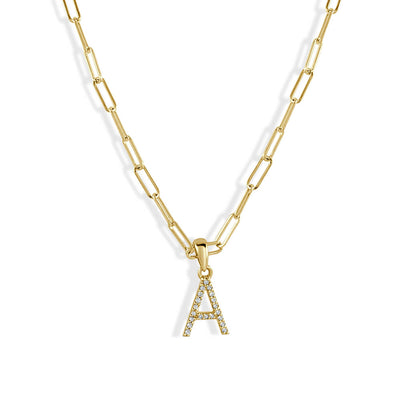 Small Initial Diamond Pendant With Paperclip Necklace - Private Label product