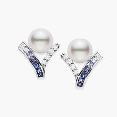 Mikimoto Ocean Collection Akoya Cultured Pearl and Blue Sapphire Earrings