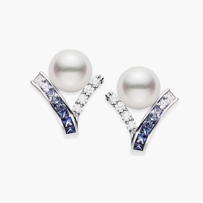 Mikimoto Ocean Collection Akoya Cultured Pearl and Blue Sapphire Earrings - Mikimoto product