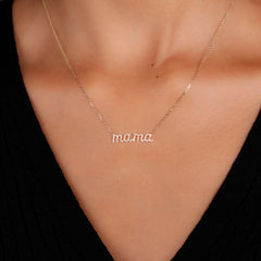 Diamond Pavé Mama Script Pendant Necklace