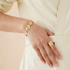 Marco Bicego Lunaria 18K Yellow Gold Band Ring with Diamonds in 18K Yellow Gold and 18K White Gold on a woman