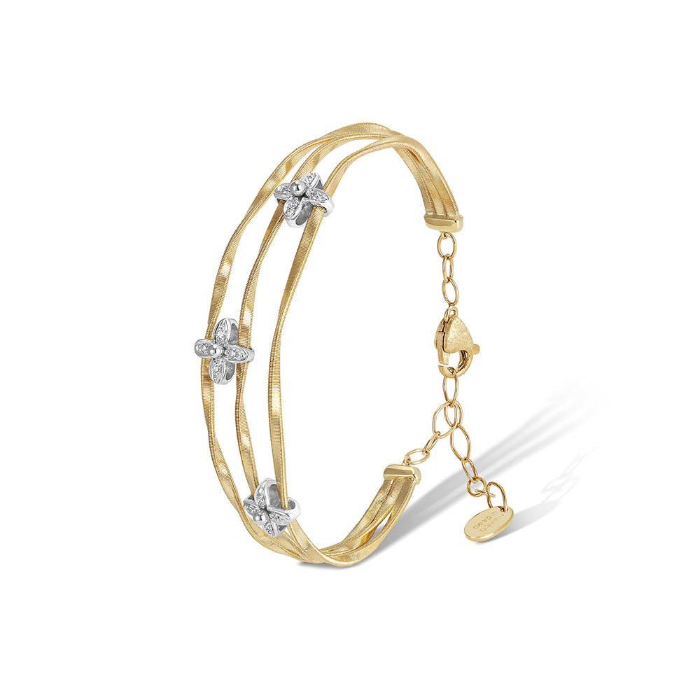 Marco Bicego Marrakech Onde Three Row Diamond Flower Cuff Bracelet