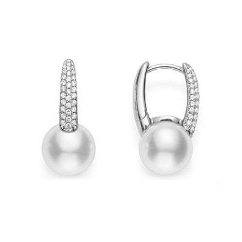 Mikimoto Akoya Pearl White Gold Diamond Huggie Earrings