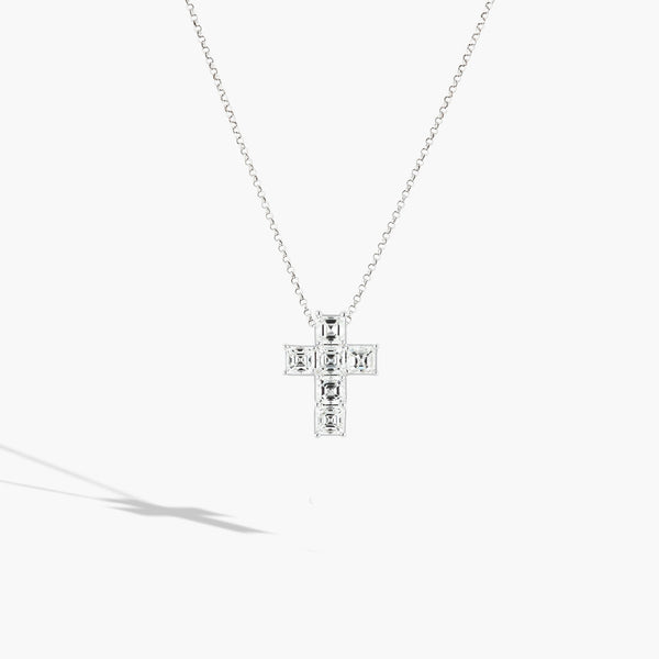 White Gold Asscher Diamond Cross Necklace - 1.83ctw