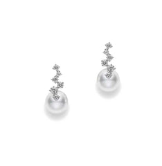 Mikimoto Akoya Pearl  Drop Diamond Earrings