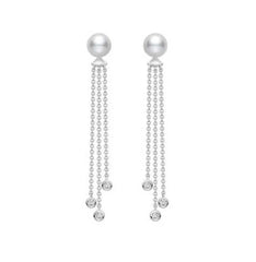 Mikimoto Akoya Pearl  Drop Diamond Earrings