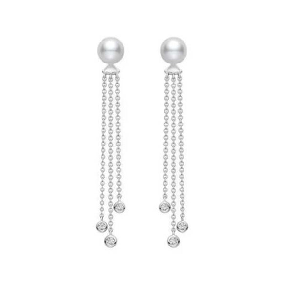 Mikimoto Akoya Pearl  Drop Diamond Earrings
