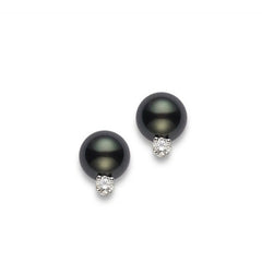 Mikimoto 8mm Black South Sea Pearl Diamond Stud Earrings