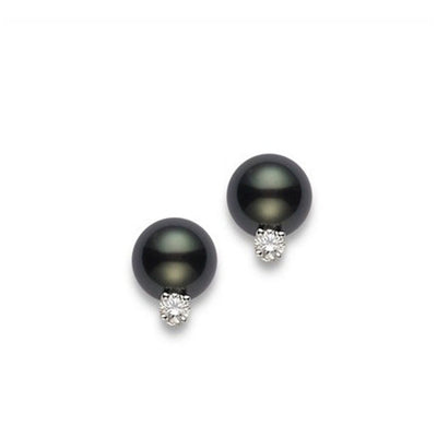 Mikimoto 8mm Black South Sea Pearl Diamond Stud Earrings - Mikimoto product