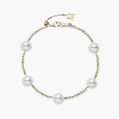 Mikimoto Akoya 18k yellow gold pearl bracelet with five cultured pearls