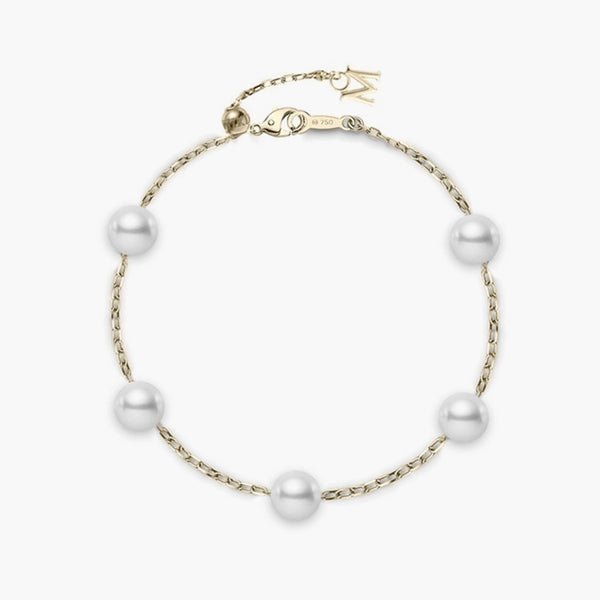 Mikimoto Akoya 18k yellow gold pearl bracelet with five cultured pearls