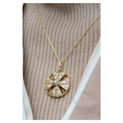 Mikimoto Yellow Gold Akoya Pearl & Diamond Yaguruma Pendant Necklace