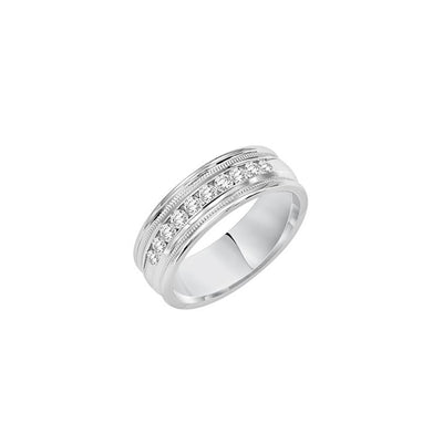 18k White Gold Milgrain Men's Wedding Band - Private Label product