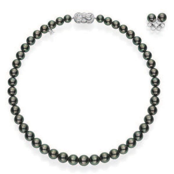 Mikimoto Ginza Black South Sea Pearl White Gold Necklace & Earring Box Set